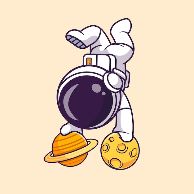 Free Vector cute astronaut handstand on planet cartoon vector icon illustration science technology isolated