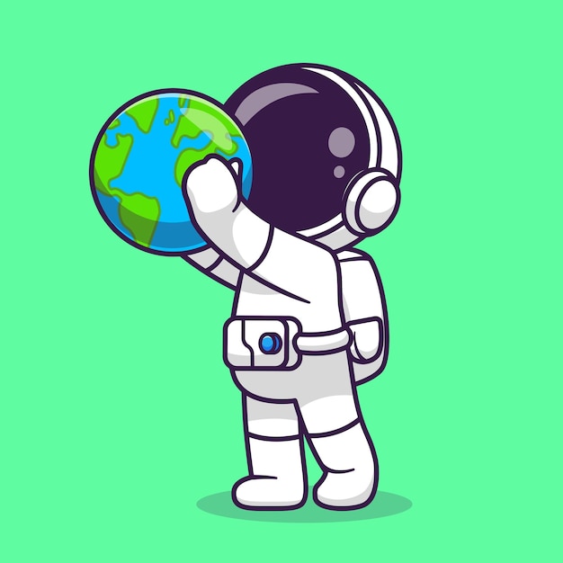 Cute Astronaut Holding Earth Globe Cartoon Vector Icon Illustration Science Technology Icon Isolated