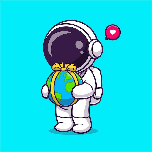 Free vector cute astronaut holding earth globe gift cartoon vector icon illustration science holiday isolated