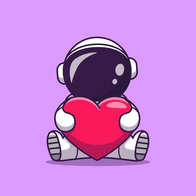 Cute Astronaut Holding Heart Love Cartoon Icon Illustration. Science Technology Icon Concept Isolated  . Flat Cartoon Style