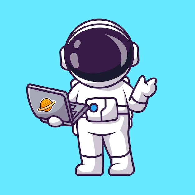 Free Vector cute astronaut holding laptop cartoon vector icon illustration. science technology icon isolated