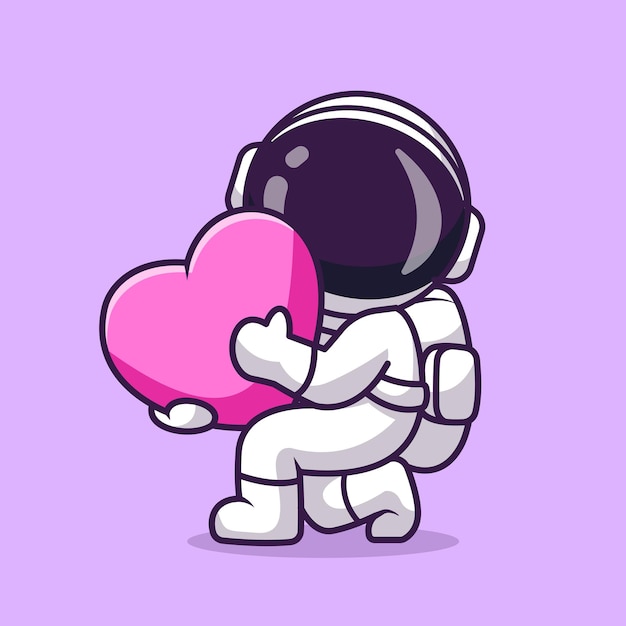 Cute Astronaut Holding Love Heart Cartoon Vector Icon Illustration. Science Love Icon Isolated Flat