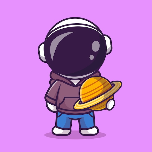 Free vector cute astronaut holding planet and wearing hoodie cartoon vector icon illustration science technology