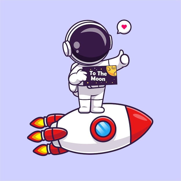 Free Vector cute astronaut holding space board on rocket cartoon vector icon illustration science technology