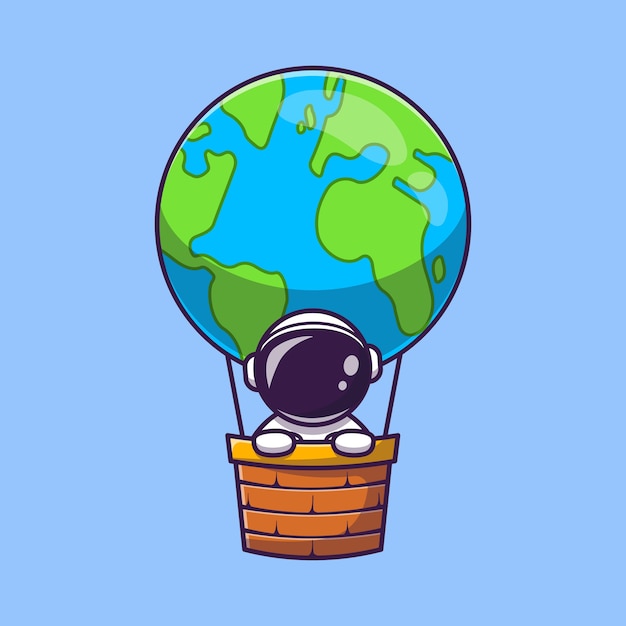 Free vector cute astronaut in hot air balloon earth cartoon icon illustration. science transportation icon concept isolated  . flat cartoon style