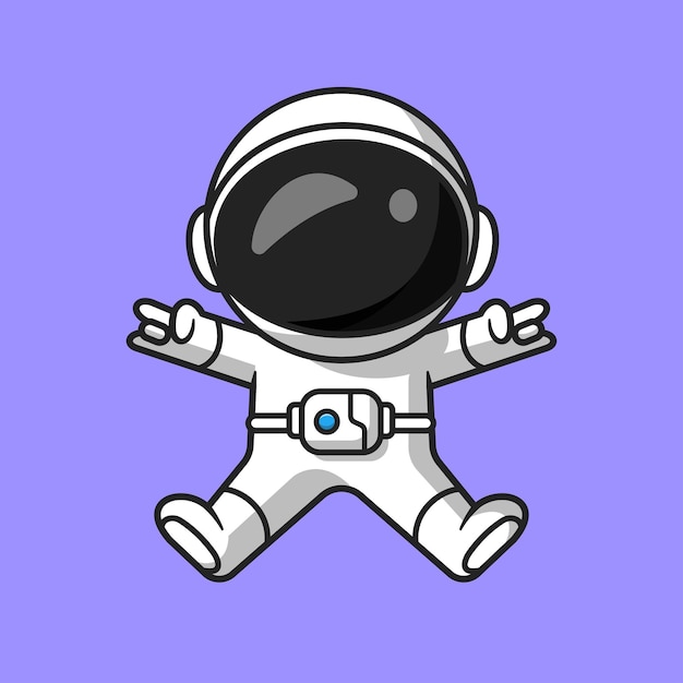 Cute Astronaut Jumping With Metal Hands Cartoon Vector Icon Illustration. Science Technology Icon Concept Isolated Premium Vector. Flat Cartoon Style