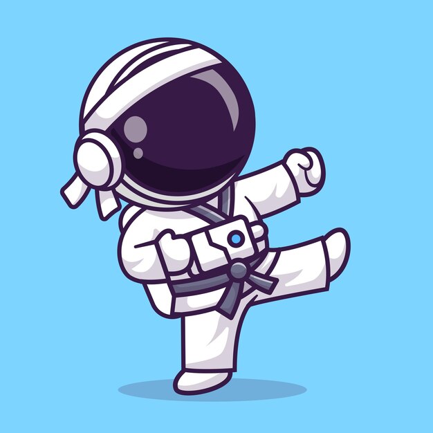 Cute Astronaut Karate Cartoon Vector Icon Illustration Science Sports Icon Concept Isolated Premium