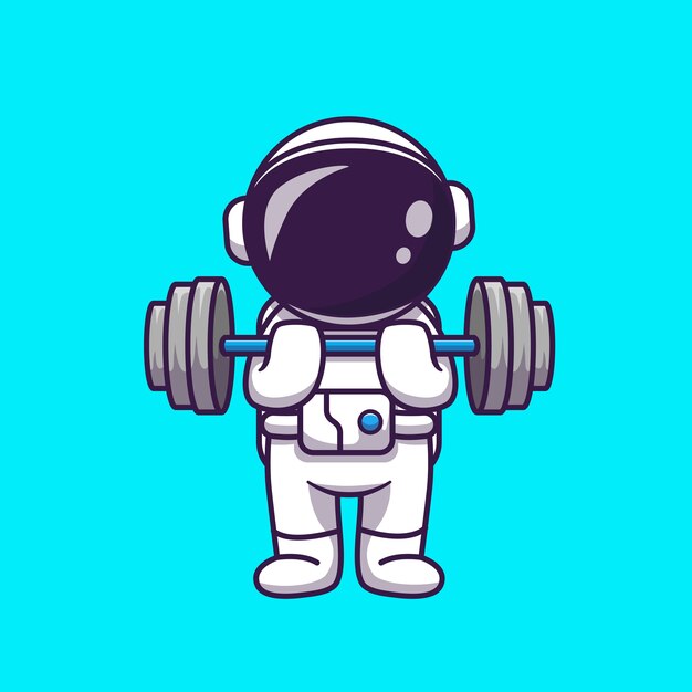 Cute Astronaut Lifting Dumbbell Cartoon Icon Illustration. Science Sport Icon Concept Isolated . Flat Cartoon Style