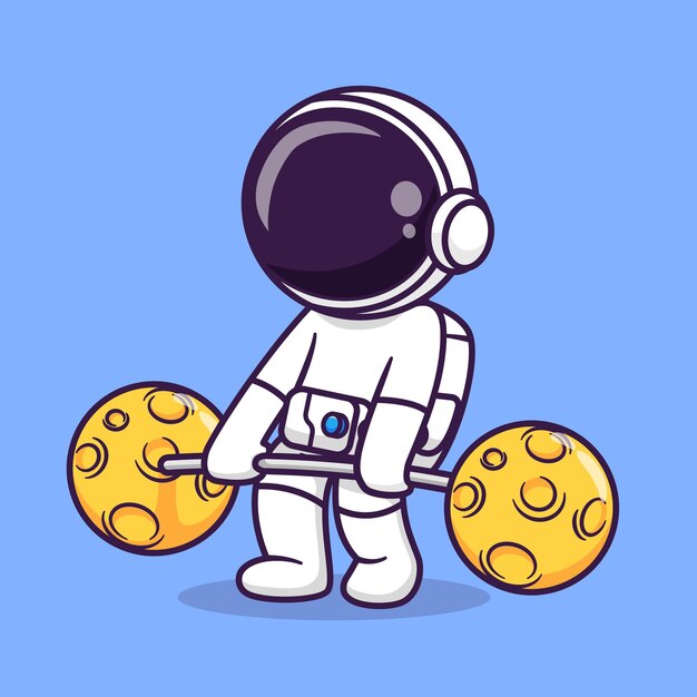 Cute Astronaut Lifting Moon Barbell Cartoon Vector Icon Illustration Science Sport Icon Isolated