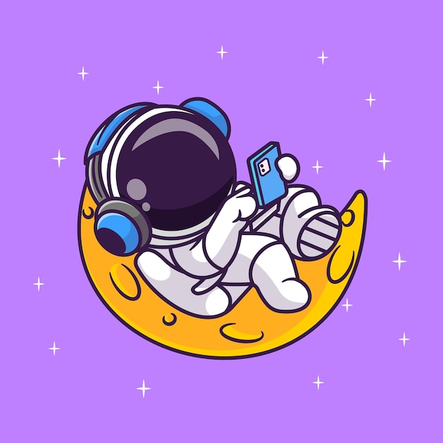 Free Vector cute astronaut listening music on moon with headphone cartoon vector icon illustration. science tech