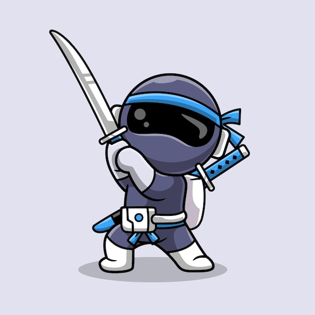 Free vector cute astronaut ninja with sword cartoon vector icon illustration science holiday isolated flat