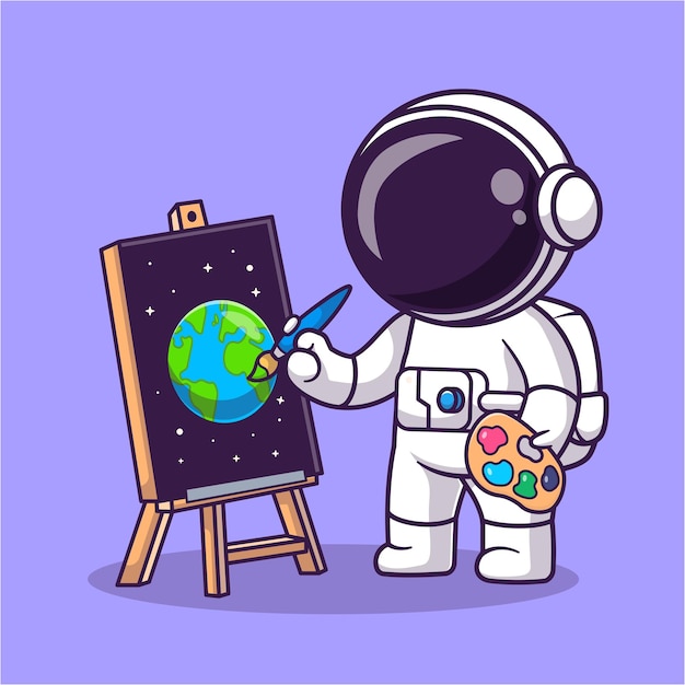 Free Vector cute astronaut painting cartoon vector icon illustration science technology icon isolated flat