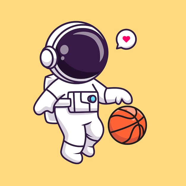 Free Vector cute astronaut playing basket ball in space cartoon vector icon illustration science sport isolated