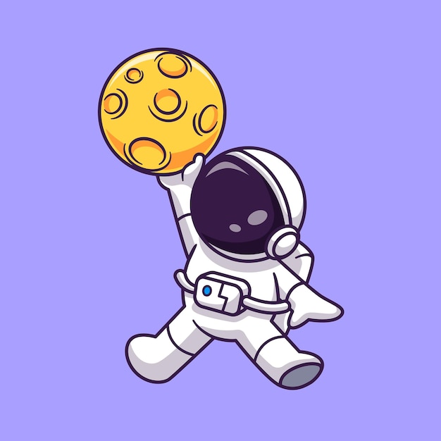 Cute Astronaut Playing Basketball Moon Cartoon Vector Icon Illustration Science Technology Isolated