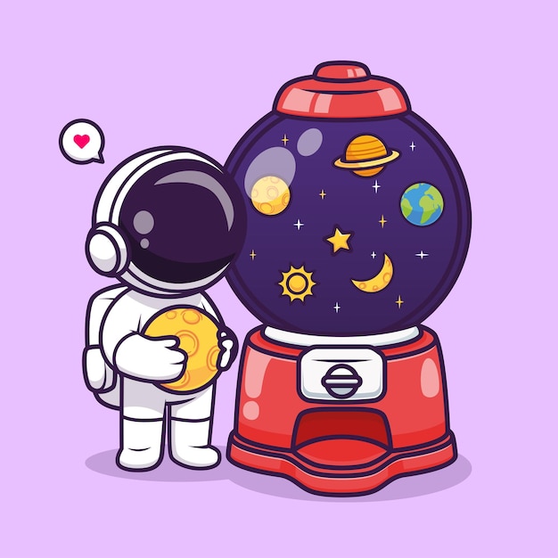 Free Vector cute astronaut playing candy machine space cartoon vector icon illustration science holiday icon