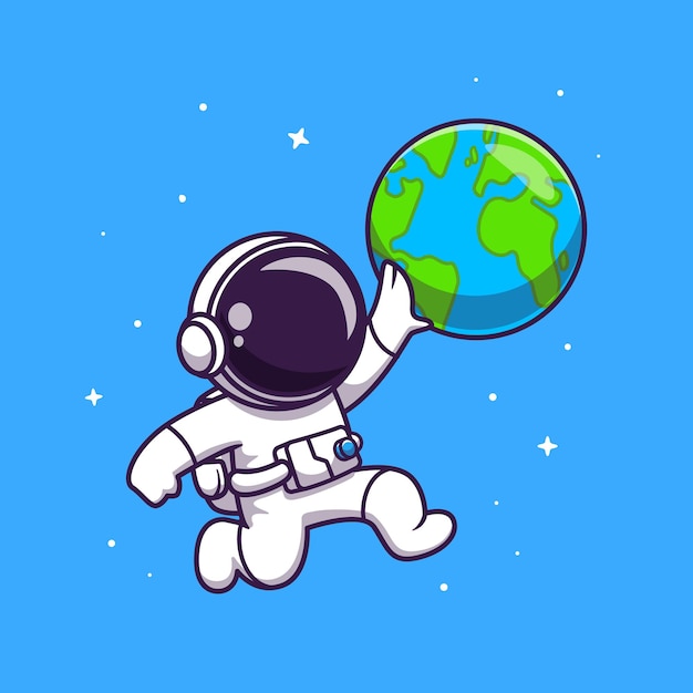 Free Vector cute astronaut playing earth ball  illustration. 