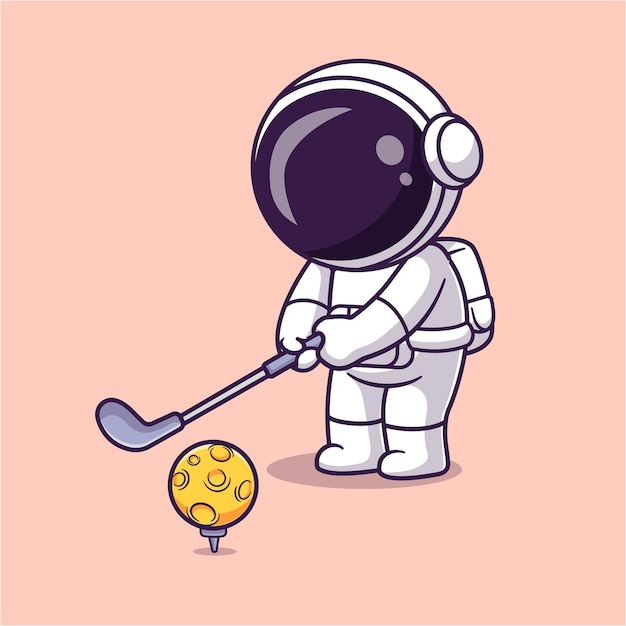 Free vector cute astronaut playing golf moon cartoon vector icon illustration science sport icon isolated flat