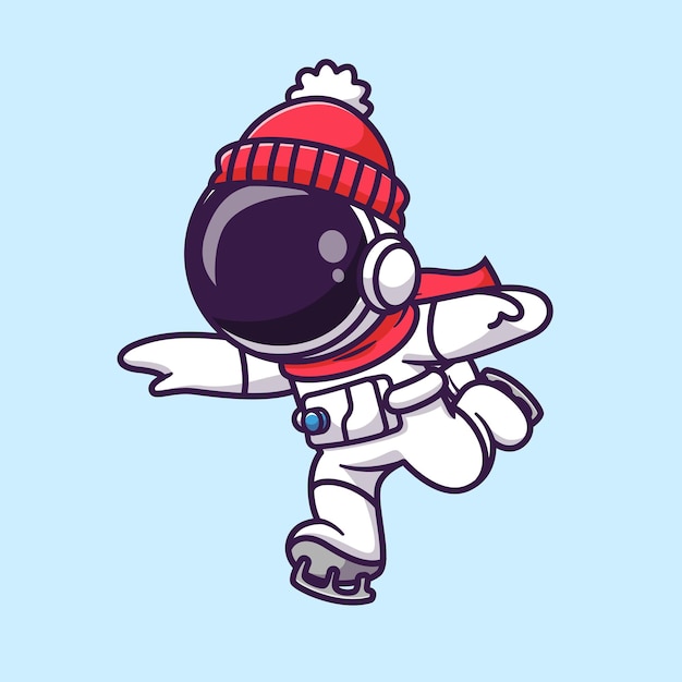 Free vector cute astronaut playing ice skating cartoon vector icon illustration. science sport icon isolated