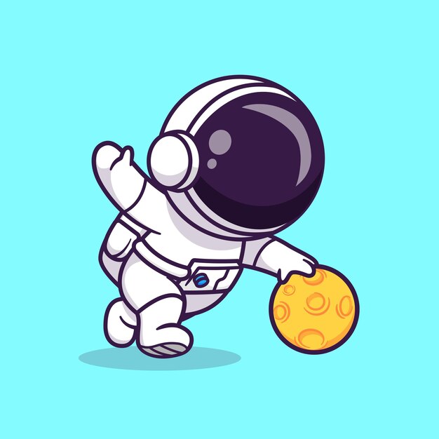 Cute Astronaut Playing Moon Basket Cartoon Vector Icon Illustration Science Sport Icon Isolated Flat