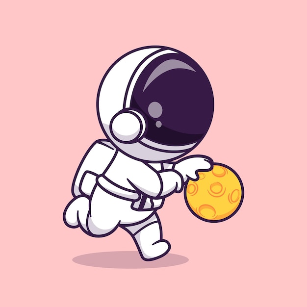 Free Vector cute astronaut playing moon basket cartoon vector icon illustration science sport icon isolated flat