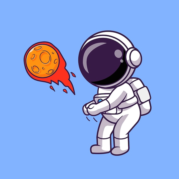 Free vector cute astronaut playing moon volley ball cartoon vector icon illustration. science sport isolated