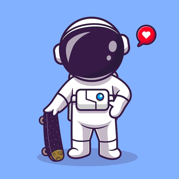 Free Vector cute astronaut playing skateboard cartoon vector icon illustration. technology sport icon concept isolated premium vector. flat cartoon style