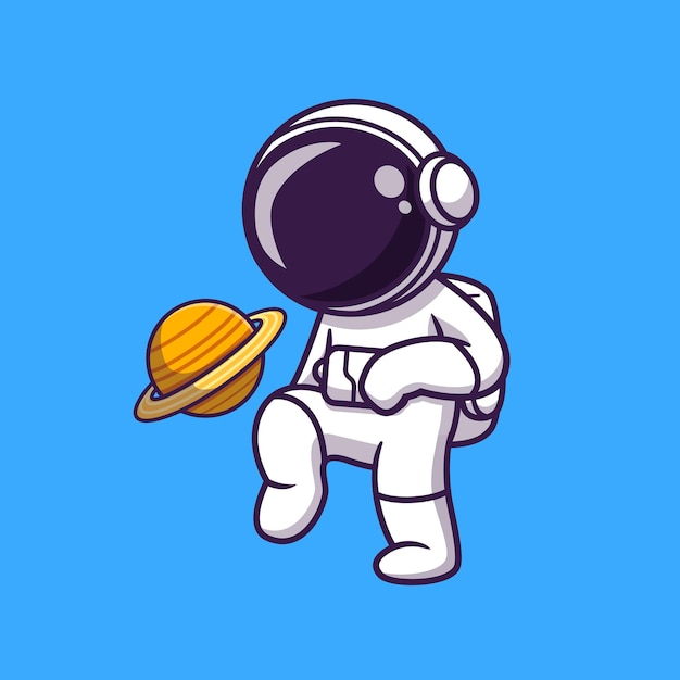 Free Vector cute astronaut playing soccer planet cartoon illustration