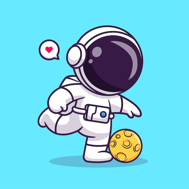 Free Vector cute astronaut playing soccer with moon ball cartoon vector icon illustration science sport flat