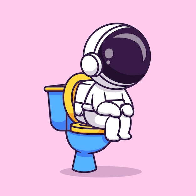 Cute Astronaut Poop On Toilet Space Cartoon Vector Icon Illustration Science Nature Icon Isolated