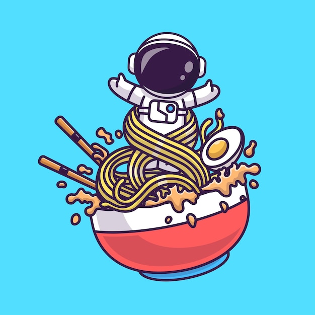 Free Vector cute astronaut in ramen noodle cartoon vector icon illustration. science food icon concept isolated