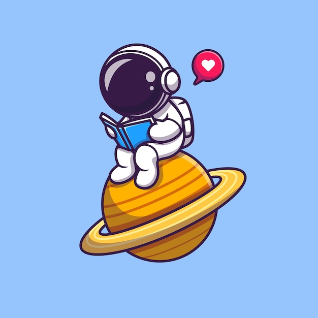 Free Vector cute astronaut read book on planet cartoon icon illustration. science technology icon concept isolated  . flat cartoon style