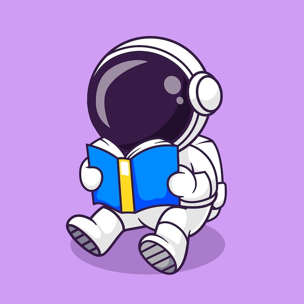 Cute Astronaut Reading Book Cartoon Vector Icon Illustration Science Education Isolated Flat Vector