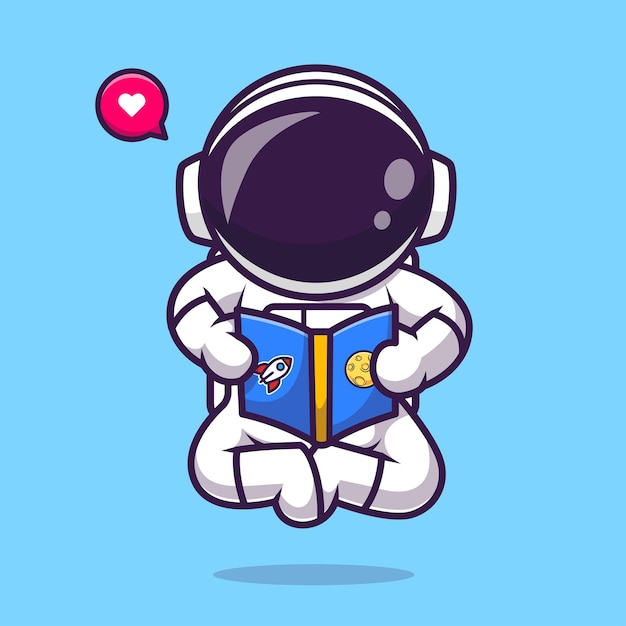 Cute Astronaut Reading Book Space Cartoon Vector Icon Illustration Science Education Icon Concept