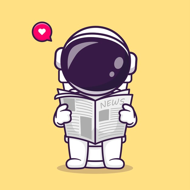 Cute Astronaut Reading Newspaper On Toilet Cartoon Vector Icon Illustration Science Technology Icon