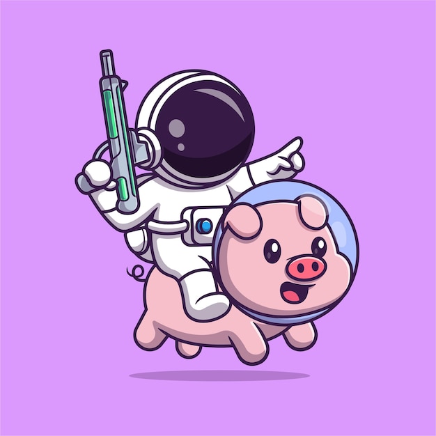 Free Vector cute astronaut riding pig with space gun cartoon vector icon illustration science animal isolated