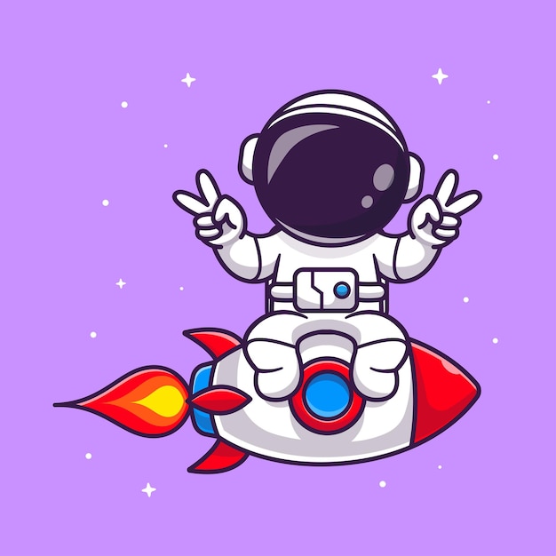 Cute Astronaut Riding Rocket Cartoon Vector Icon Illustration. Science Technology Icon Concept Isolated Premium Vector. Flat Cartoon Style