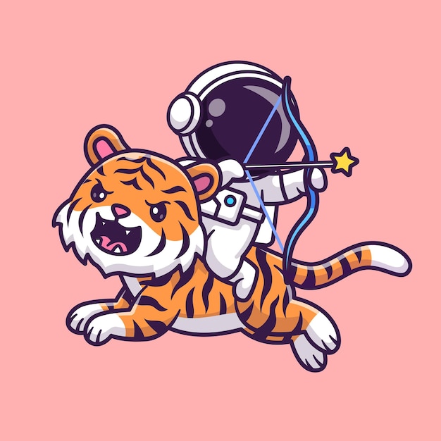 Free Vector cute astronaut riding tiger with archery cartoon vector icon illustration. science animal isolated