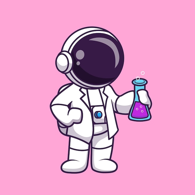 Free Vector cute astronaut scientist holding lab tube cartoon vector icon illustration science technology flat