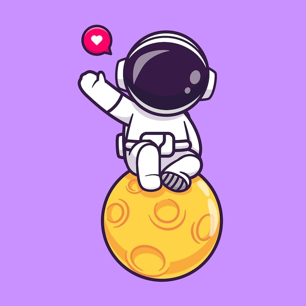 Free Vector cute astronaut sitting on moon and waving hand cartoon vector icon illustration. science technology