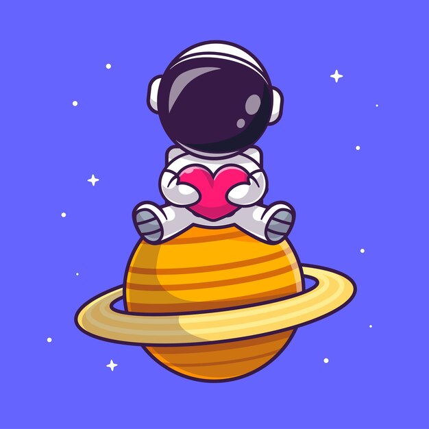 Free Vector cute astronaut sitting on planet with love heart cartoon vector icon illustration science isolated