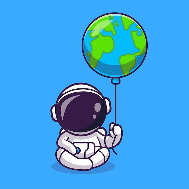 Free Vector cute astronaut sitting with earth balloon cartoon vector icon illustration science technology icon