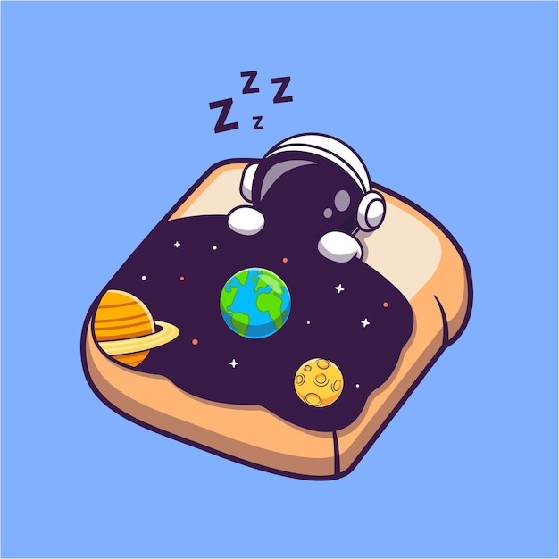 Free Vector cute astronaut sleeping on bread with space blanket cartoon vector icon illustration science techno