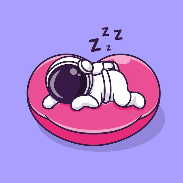 Cute Astronaut Sleeping On Pillow Love Cartoon Vector Icon Illustration. Science Technology Isolated