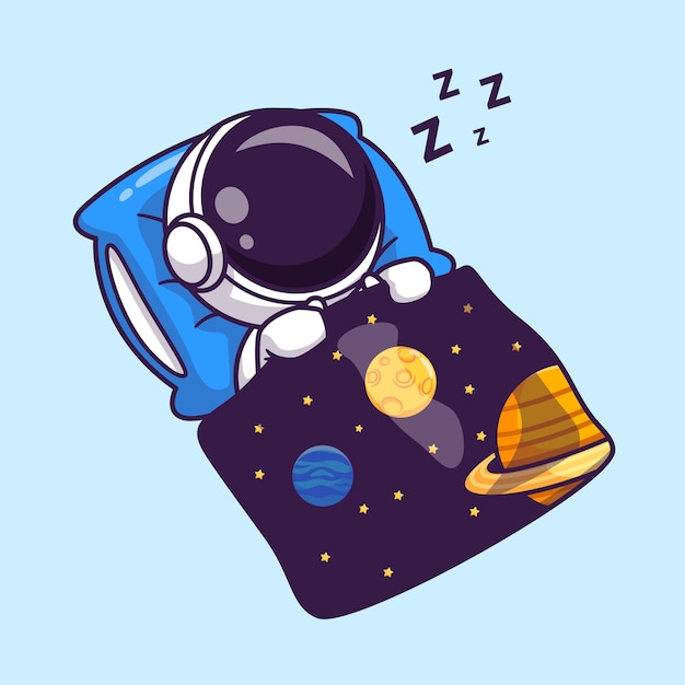 Cute Astronaut Sleeping With Space Blanket Cartoon Vector Icon Illustration Science Technology Icon