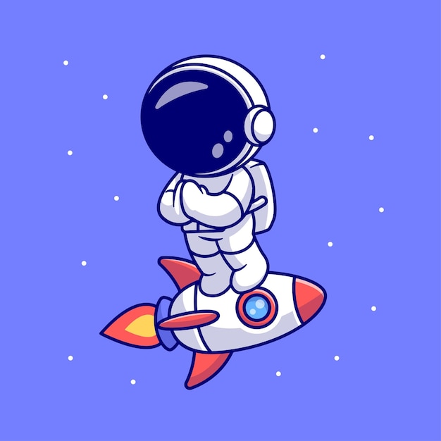 Free Vector cute astronaut standing on rocket with namaste pose cartoon vector icon illustration science techno