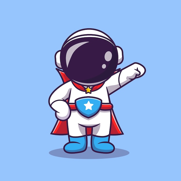 Cute Astronaut Super Hero Cartoon Vector Icon Illustration. Science Technology Icon 