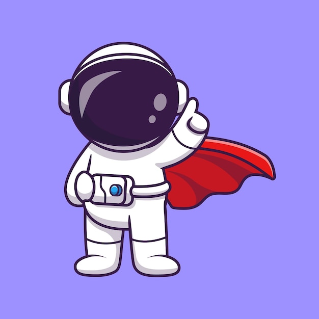 Cute Astronaut Super Hero Cartoon Vector Icon Illustration.