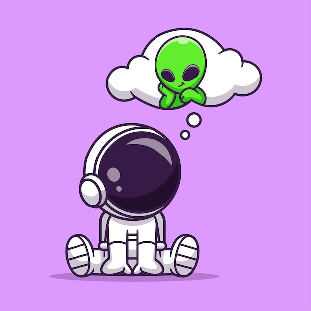 Cute Astronaut Thinking Of Alien Cartoon Vector Icon Illustration Science Technology Icon Isolated