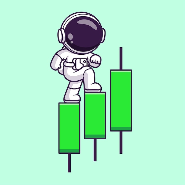 Free Vector cute astronaut walking on candlestick bullish growth cartoon vector icon illustration finance flat