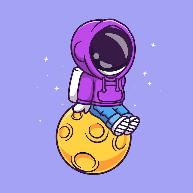 Free Vector cute astronaut wearing hoodie on moon cartoon vector icon illustration science technology isolated